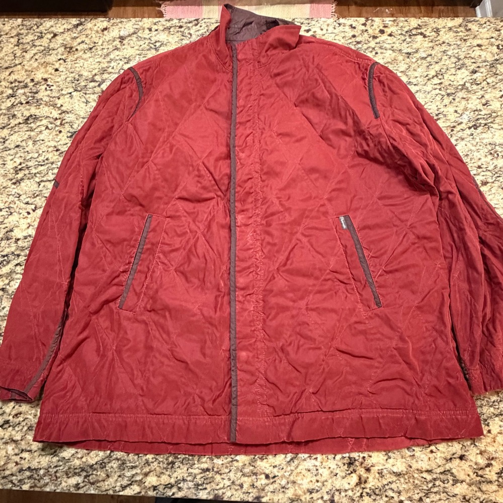 Faconnable Men XXL Quilted Padded Jacket Mock Neck Burgundy Red Full Zip Coat ws